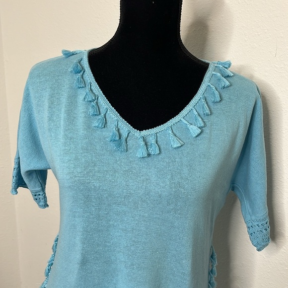 Chico’s size 0. Small Tassel trim pullover in tranquil blue - Picture 3 of 9
